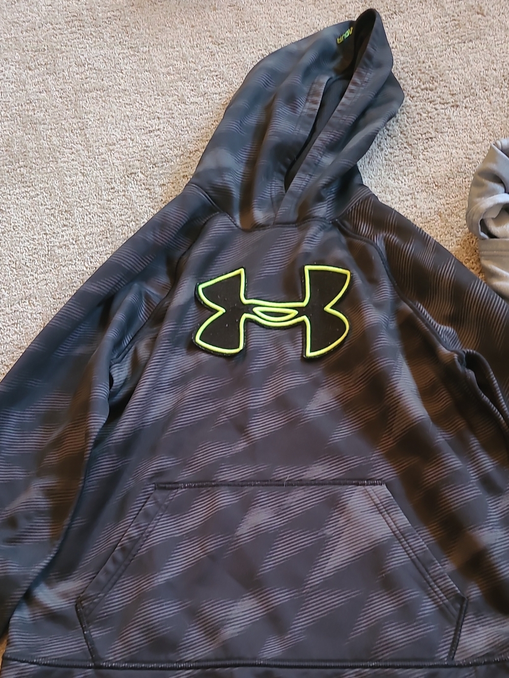 Under Armour Boys Black Hoodie with Neon Green Logo Accent